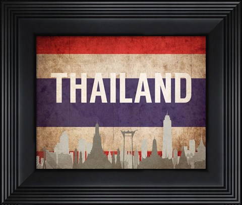 Framed Bangkok, Thailand - Flags and Skyline Print