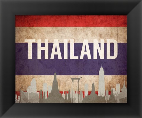 Framed Bangkok, Thailand - Flags and Skyline Print