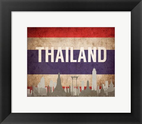 Framed Bangkok, Thailand - Flags and Skyline Print