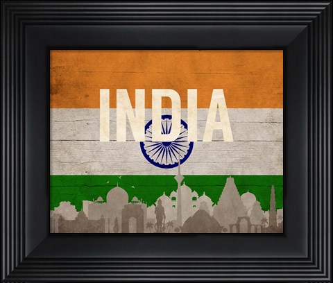 Framed New Delhi, India - Flags and Skyline Print
