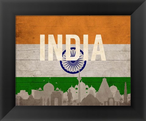 Framed New Delhi, India - Flags and Skyline Print