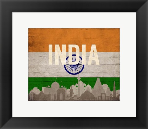 Framed New Delhi, India - Flags and Skyline Print