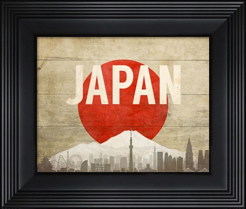 Framed Tokyo, Japan - Flags and Skyline Print