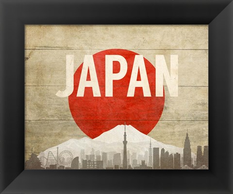 Framed Tokyo, Japan - Flags and Skyline Print