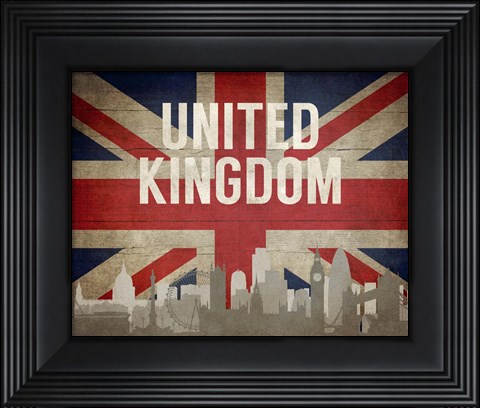 Framed London, United Kingdom - Flags and Skyline Print