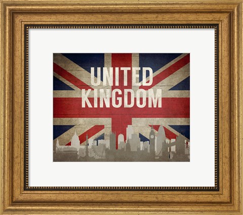 Framed London, United Kingdom - Flags and Skyline Print