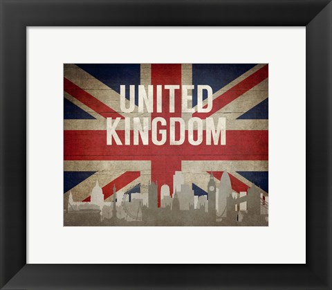 Framed London, United Kingdom - Flags and Skyline Print