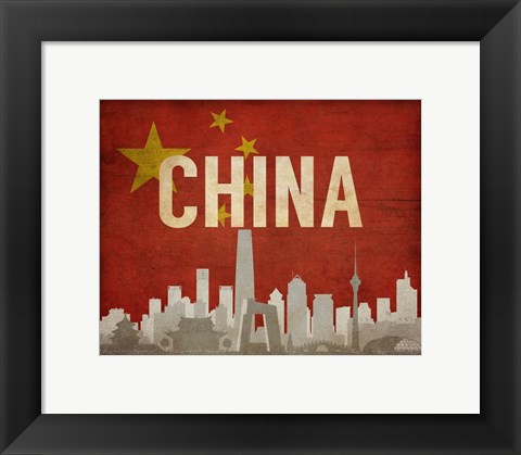 Framed Beijing, China - Flags and Skyline Print