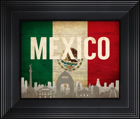 Framed Mexico City, Mexico - Flags and Skyline Print