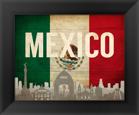 Framed Mexico City, Mexico - Flags and Skyline Print