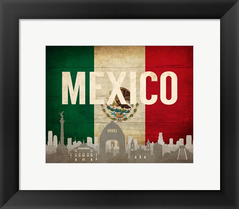 Framed Mexico City, Mexico - Flags and Skyline Print