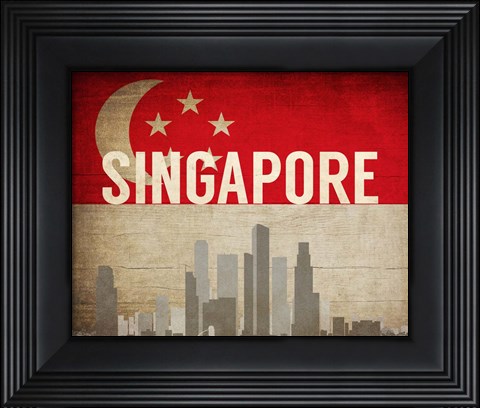 Framed Singapore - Flags and Skyline Print