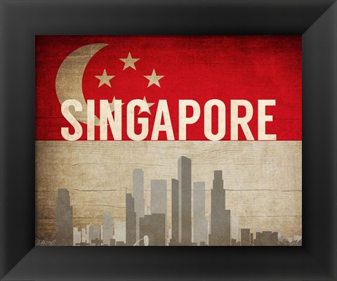 Framed Singapore - Flags and Skyline Print