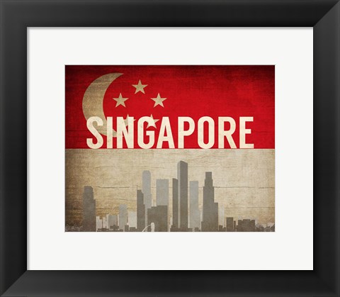 Framed Singapore - Flags and Skyline Print