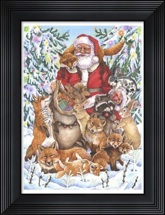 Framed Santa Foxes Print