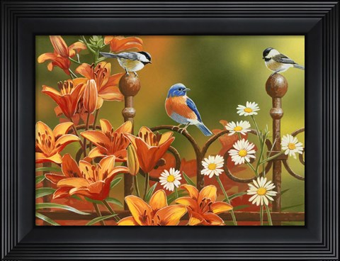 Framed Rusty Fence and Lilies Print