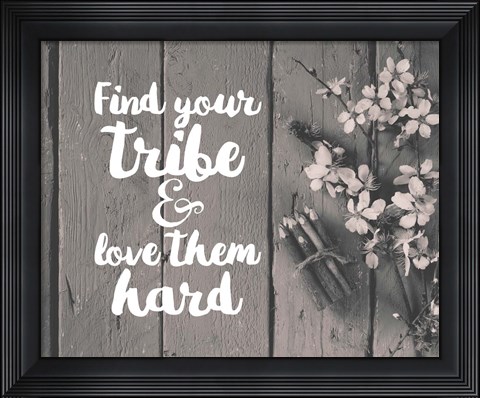 Framed Find Your Tribe - Flowers and Pencils Grayscale Print