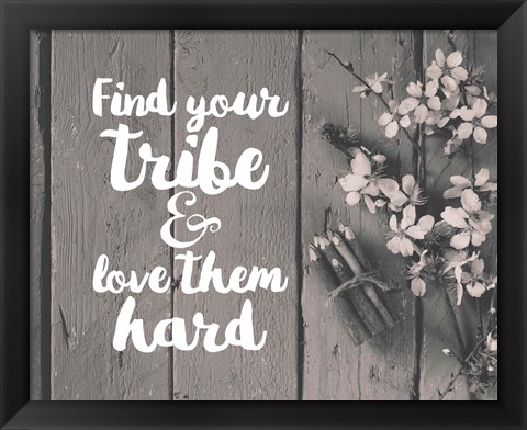 Framed Find Your Tribe - Flowers and Pencils Grayscale Print