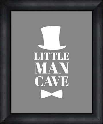 Framed Little Man Cave Top Hat and Bow Tie - Gray Print