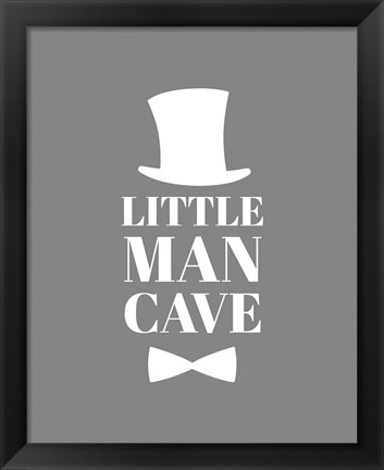 Framed Little Man Cave Top Hat and Bow Tie - Gray Print