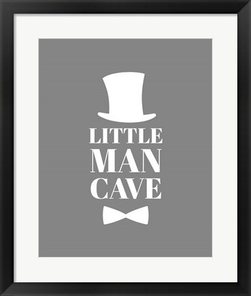 Framed Little Man Cave Top Hat and Bow Tie - Gray Print