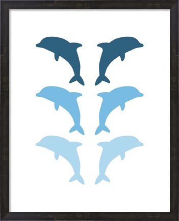 Framed Leaping Dolphins - Blue Print