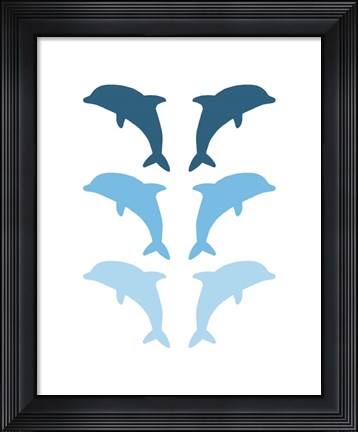 Framed Leaping Dolphins - Blue Print