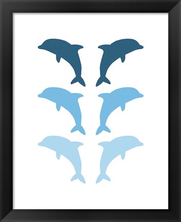 Framed Leaping Dolphins - Blue Print