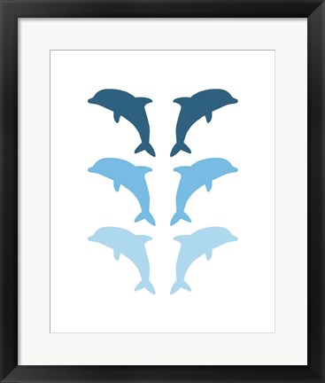 Framed Leaping Dolphins - Blue Print