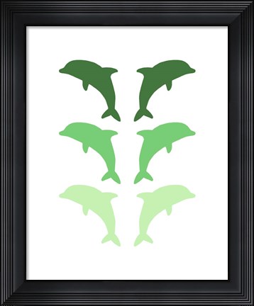 Framed Leaping Dolphins - Green Print