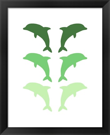 Framed Leaping Dolphins - Green Print