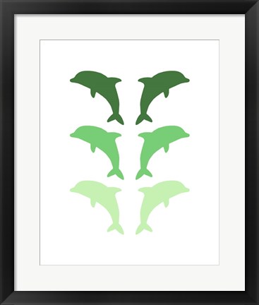 Framed Leaping Dolphins - Green Print