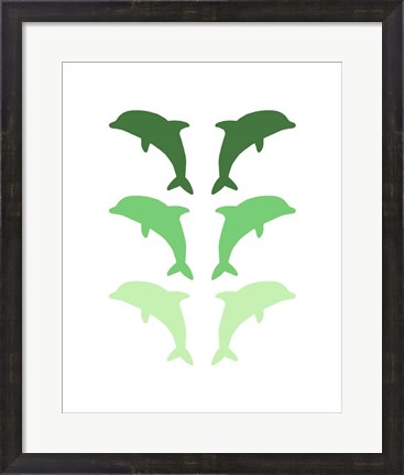 Framed Leaping Dolphins - Green Print