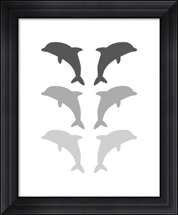 Framed Leaping Dolphins - Gray Print