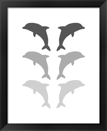 Framed Leaping Dolphins - Gray Print