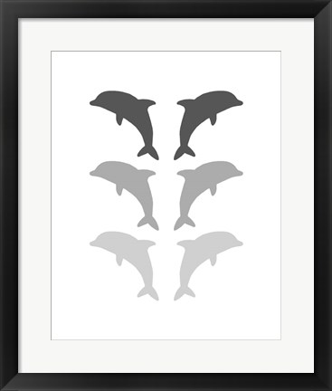 Framed Leaping Dolphins - Gray Print