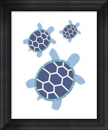 Framed Three Turtles - Blue Print