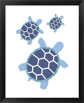 Framed Three Turtles - Blue Print