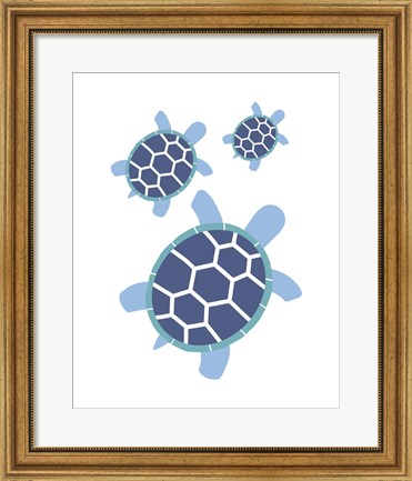 Framed Three Turtles - Blue Print
