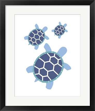 Framed Three Turtles - Blue Print