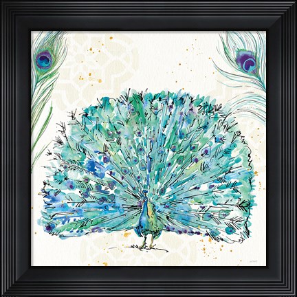 Framed Peacock Garden IX Purple Square no Words Print