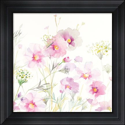 Framed Queen Annes Lace and Cosmos on White II Print