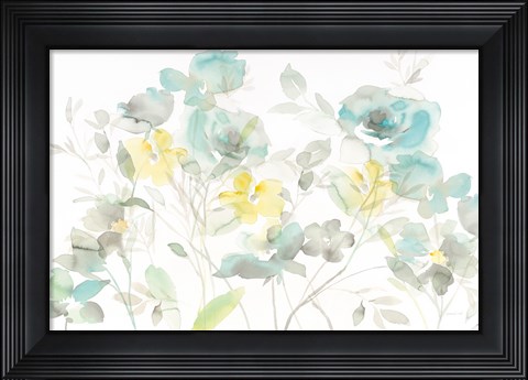 Framed Aqua Roses Shadows Print