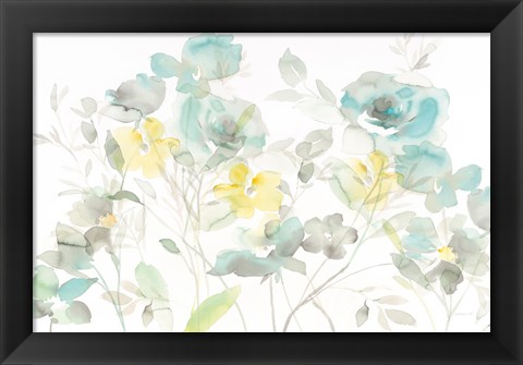 Framed Aqua Roses Shadows Print