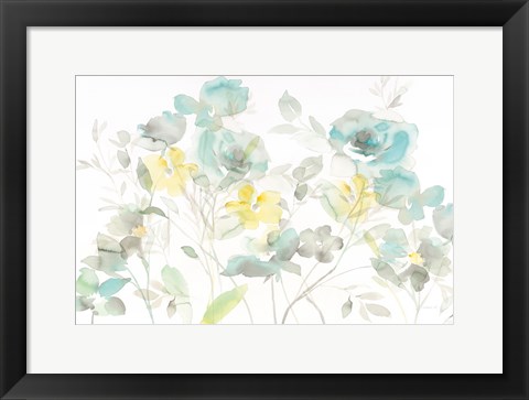 Framed Aqua Roses Shadows Print