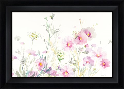 Framed Queen Annes Lace and Cosmos on White Print