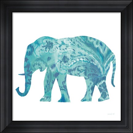 Framed Boho Teal Elephant II Print