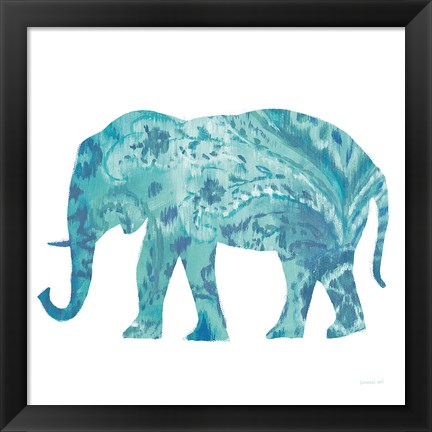 Framed Boho Teal Elephant II Print