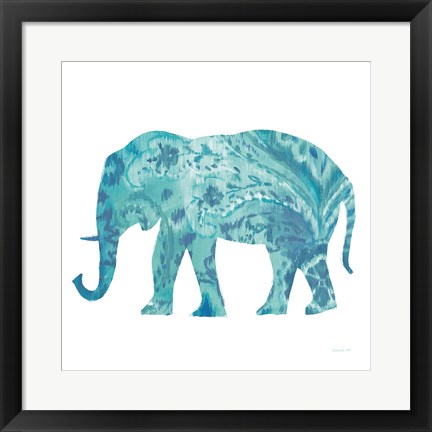 Framed Boho Teal Elephant II Print