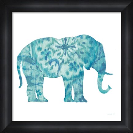 Framed Boho Teal Elephant I Print